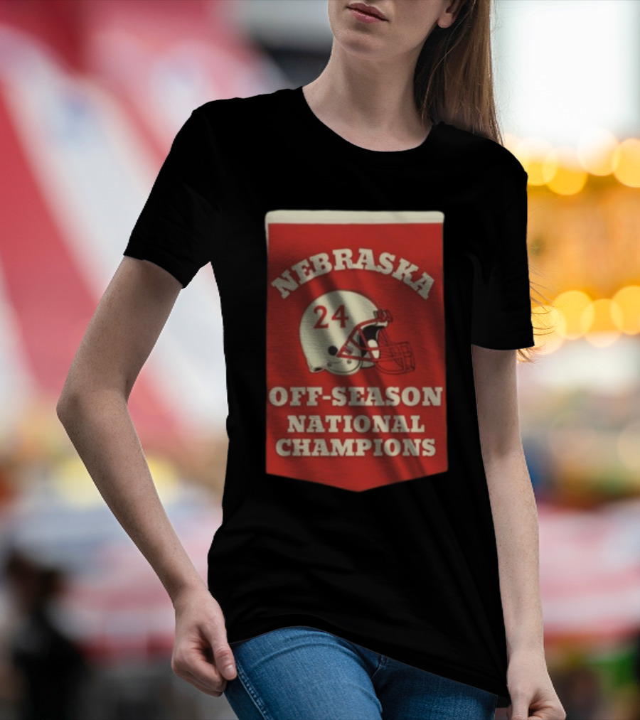 Nebraska Off-Season National Champions Red Helmet Banner T-Shirt