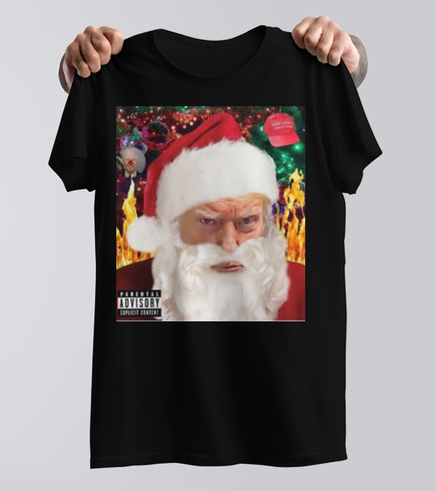 The Trump Santa Shot Parental Advisory Explicit Content Christmas Hat T-Shirt