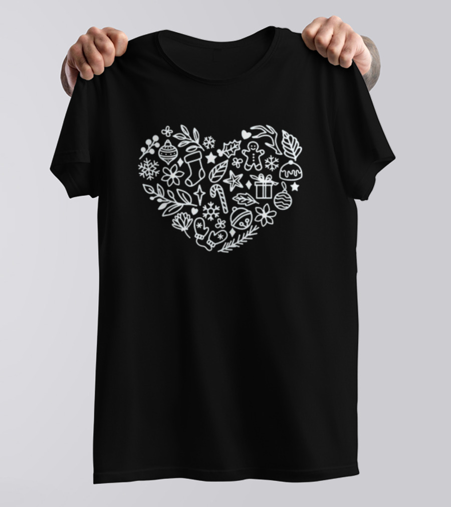 Christmas Heart Holiday Icons Snowflakes Gingerbread Ornaments Candy Canes T-Shirt