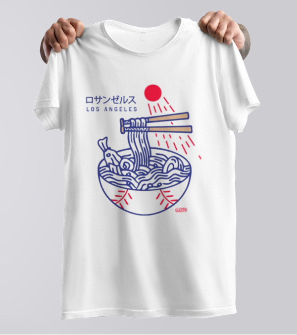 Los Angeles Ramen Bowl With Chopsticks Under Red Sun - Intheclutch Chavez T-Shirt
