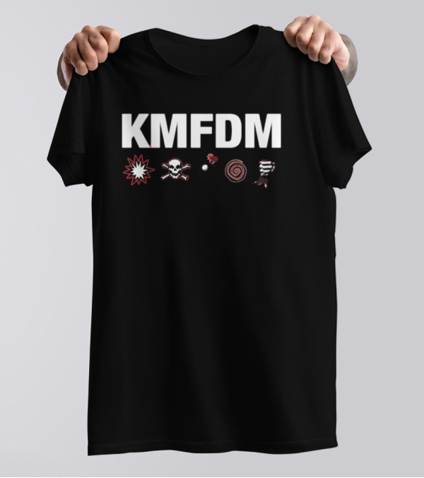 KMFDM Symbols Skull Bomb Spiral Tornado Icons T-Shirt
