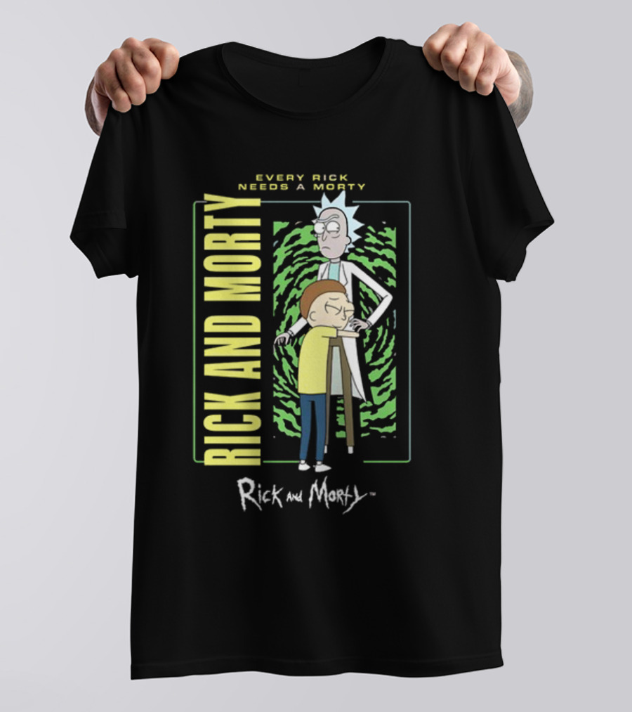 Every Rick Needs A Morty Rick And Morty Portal Green Background Duo T-Shirt