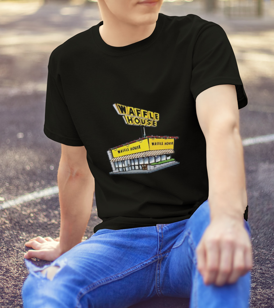 Waffle House Blue Christmas Storefront Signage T-Shirt