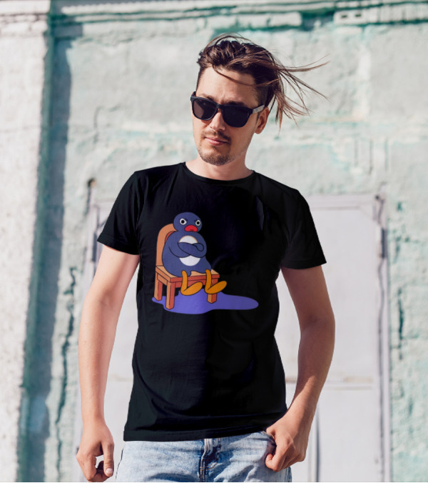 Everything Is Dumb And I Wanna Go Home Grumpy Penguin Sitting On Chair T-Shirt