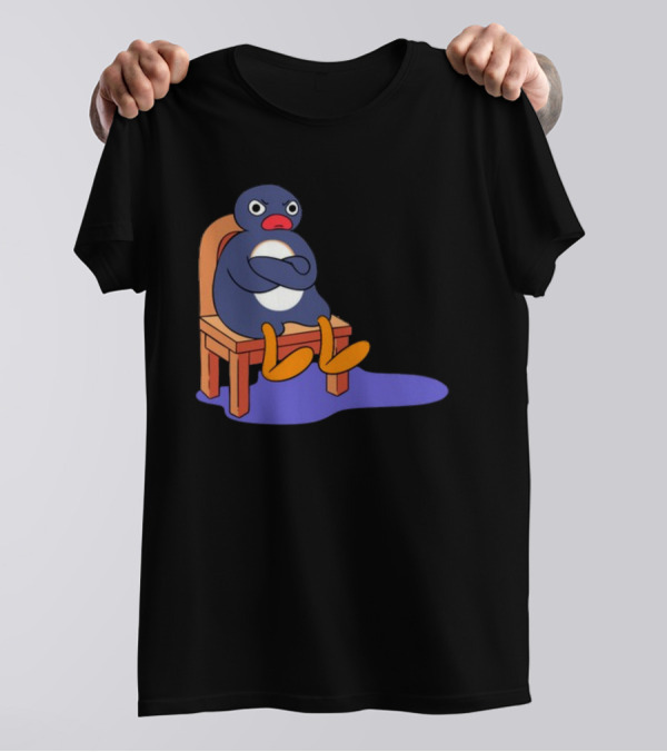 Everything Is Dumb And I Wanna Go Home Grumpy Penguin Sitting On Chair T-Shirt