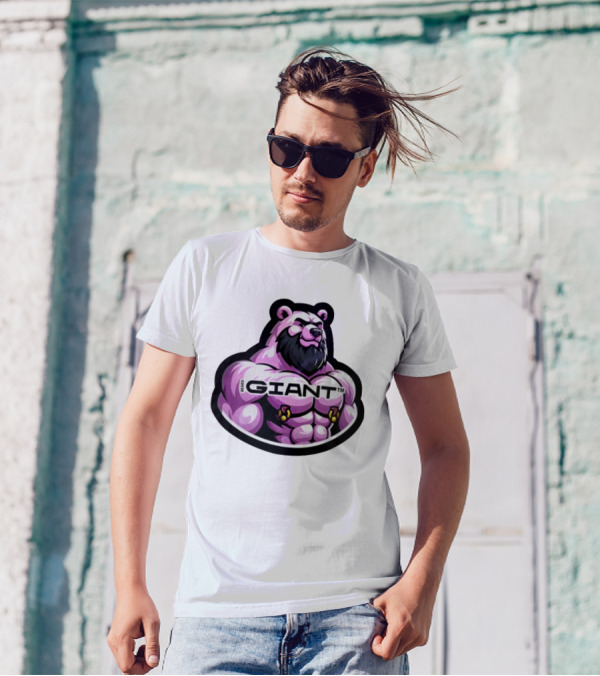 Giant Beard Bear Muscle Pink T-Shirt