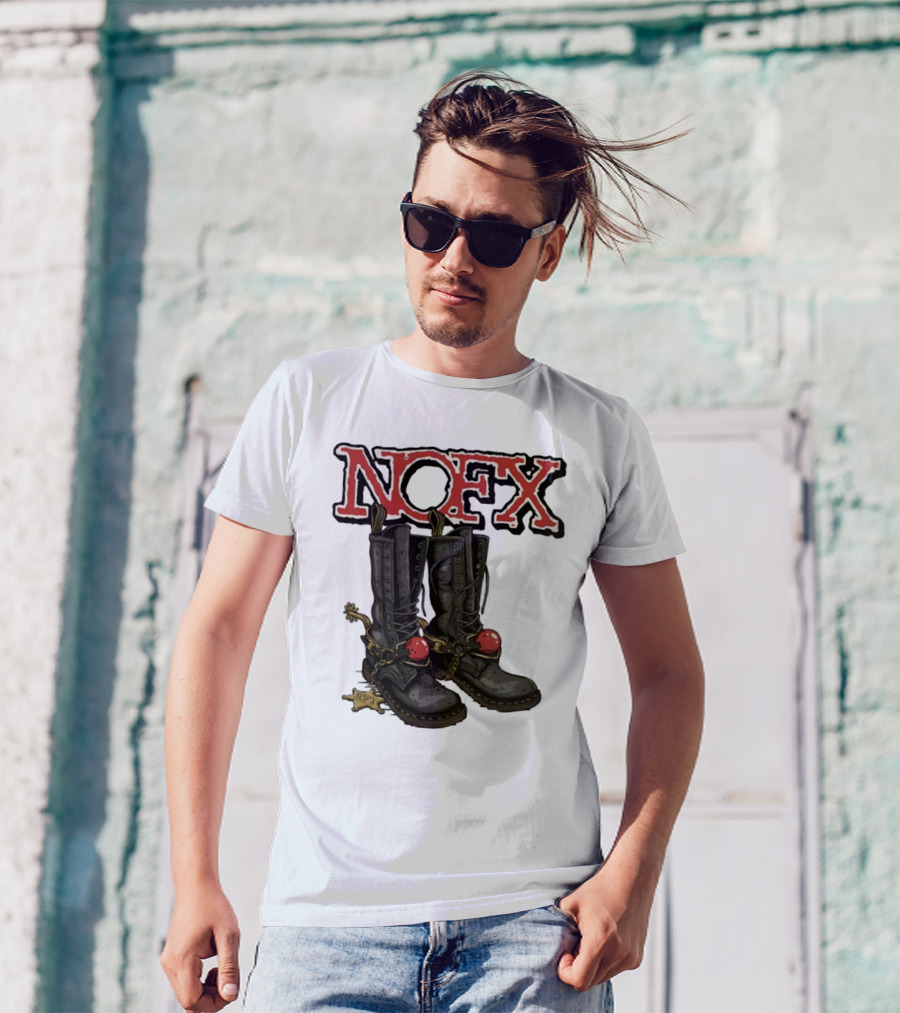 NOFX Punk Boots With Chains And Red Orbs T-Shirt