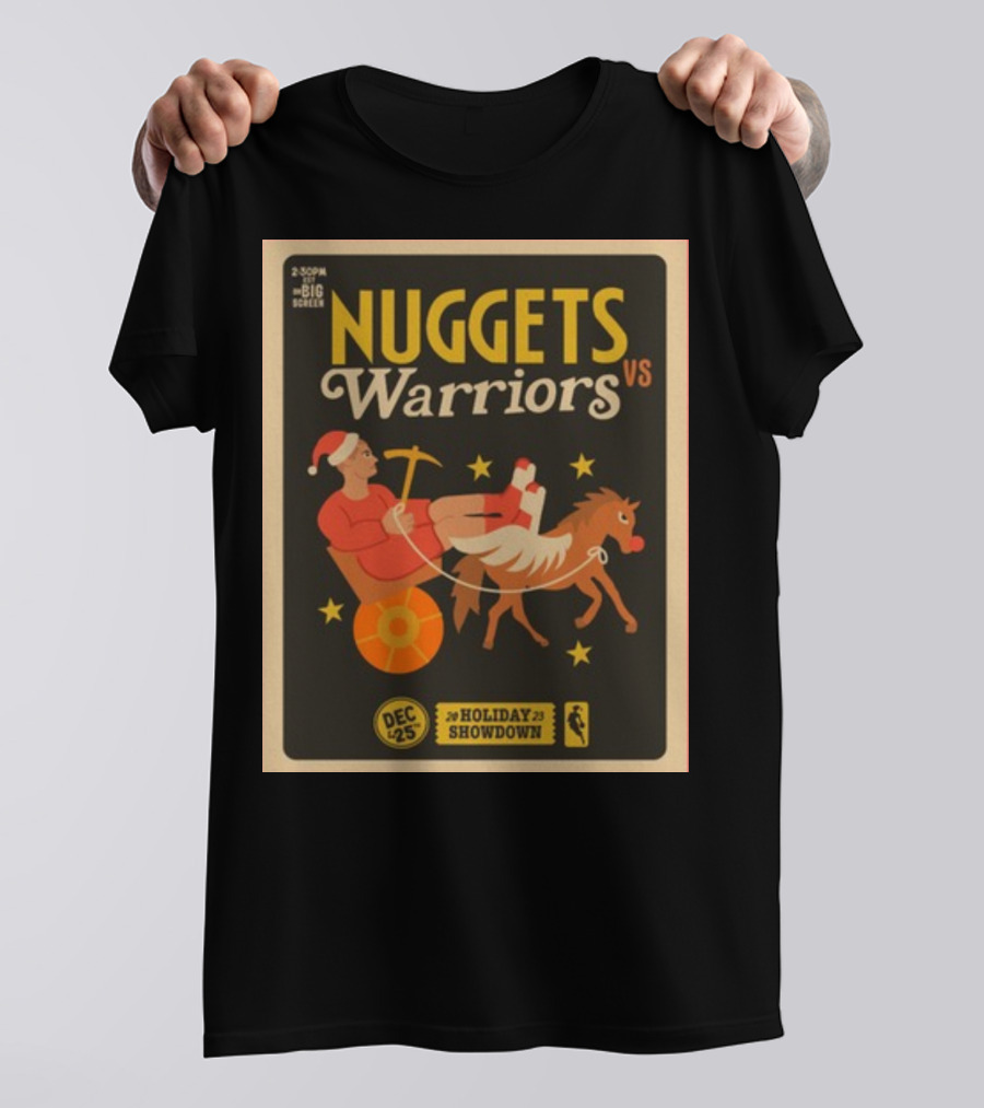 Nuggets Vs Warriors Big Screen 25th December Holiday Showdown Santa Riding Horse T-Shirt