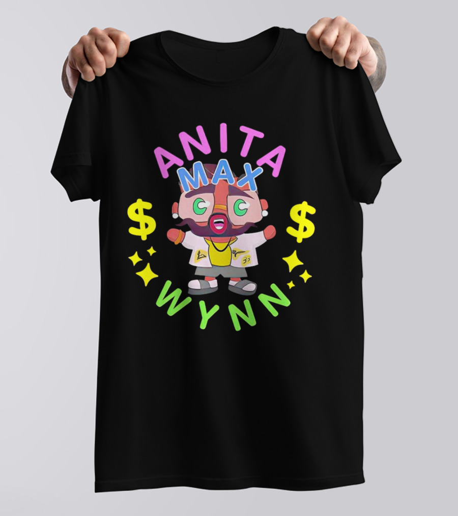 ANITA MAX WYNN Cartoon Character With Dollar Signs And Stars T-Shirt
