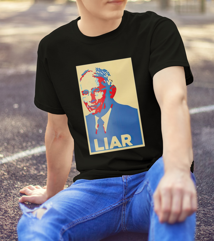 Liar Fauci Vintage Style Red Blue Beige T-Shirt