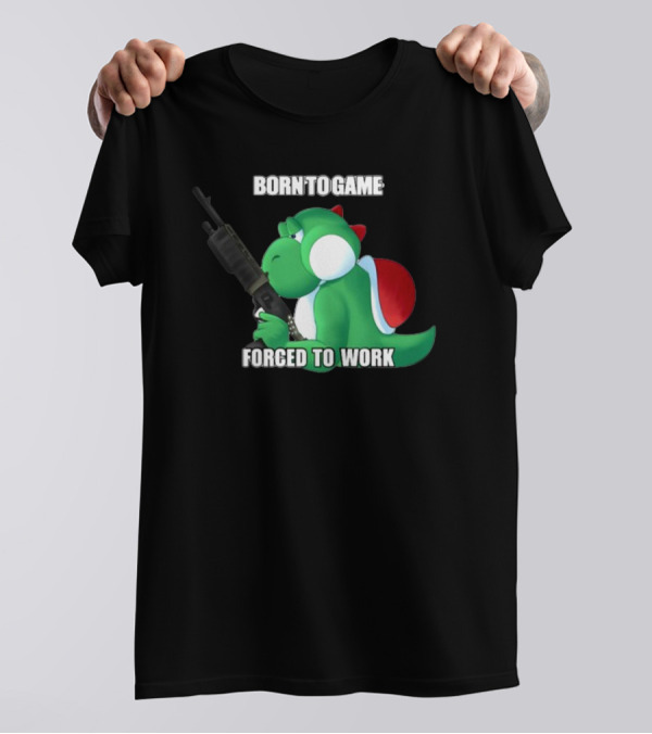 Born To Game Forced To Work Green Dinosaur Headphones Gaming Character T-Shirt