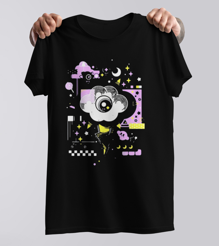 The Storm's Eye Cloud With Moon And Stars In Geometric Night Sky By Brian Shepard T-Shirt