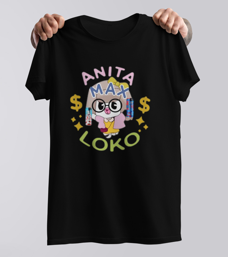 Anita Max Loko Cartoon Character With Dollar Signs And Cans T-Shirt