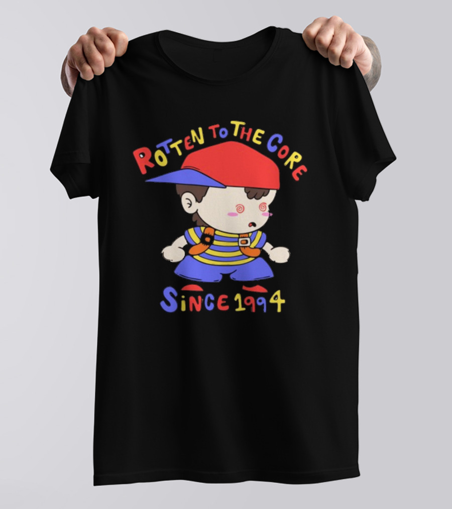 Rotten To The Core Since 1994 Striped Shirt Red Cap Backpack Spirals T-Shirt