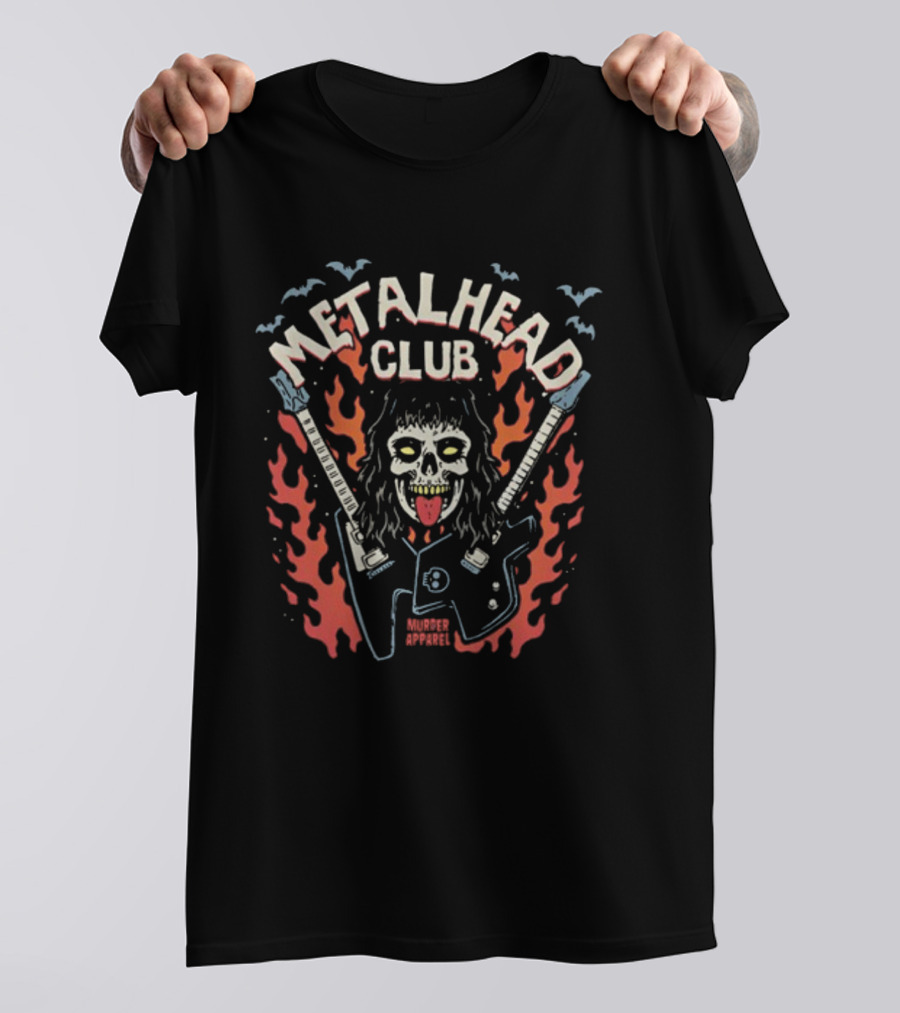 Metalhead Club Murder Apparel Flame Skull Guitars T-Shirt