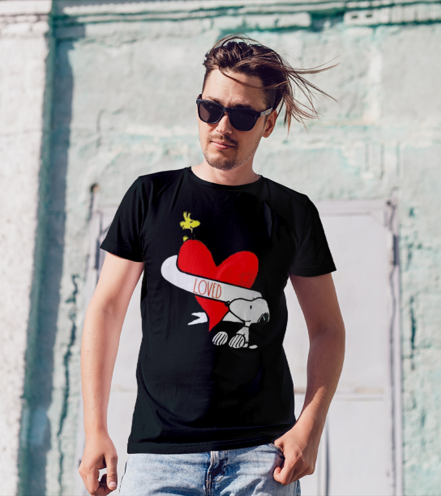 Rae Dunn X Peanuts Loved Snoopy Woodstock Red Heart T-Shirt