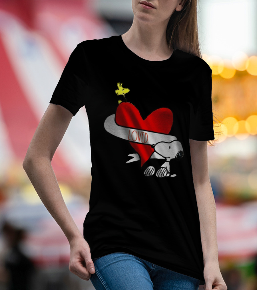Rae Dunn X Peanuts Loved Snoopy Woodstock Red Heart T-Shirt