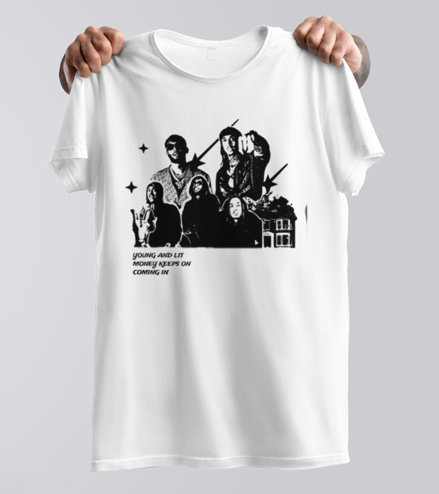 Maaza Shop Young And Lit Money Keeps On Coming In Iconic Figures And House Scene T-Shirt