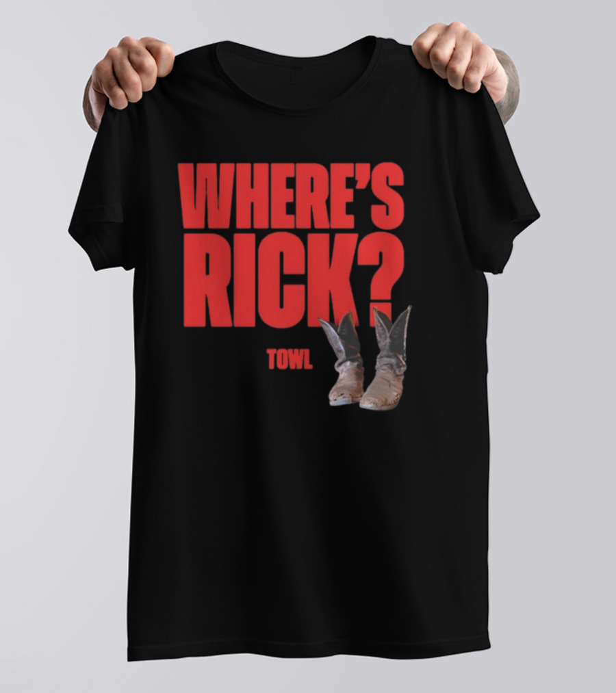 WHERE'S RICK TOWL Cowboy Boots Mystery T-Shirt
