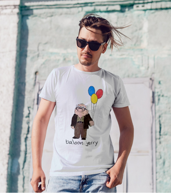 Baloon Jerry Elderly Cartoon Holding Colorful Balloons T-Shirt