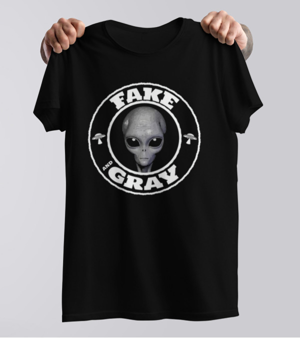 Fake And Gray Alien UFO Badge T-Shirt