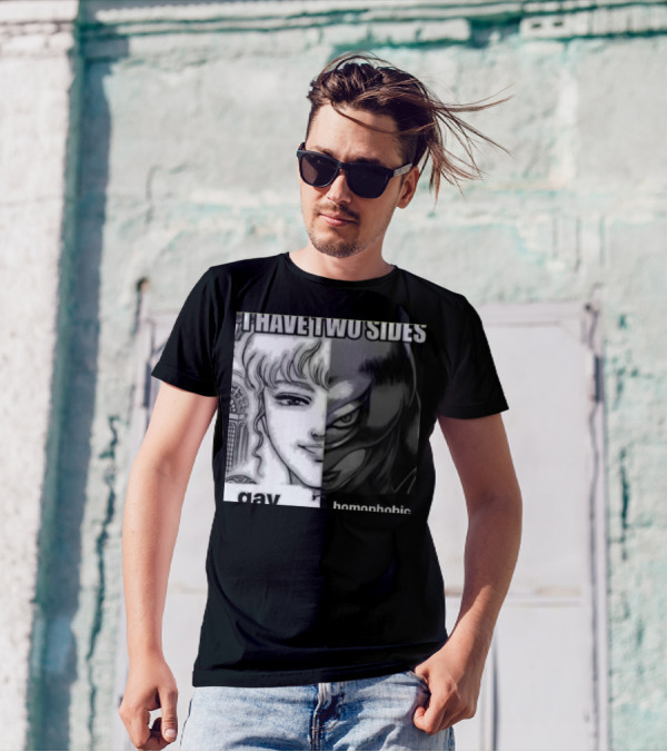 I Have Two Sides Gay Homophobic Manga Character Split Face T-Shirt