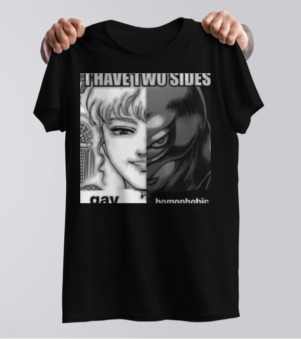 I Have Two Sides Gay Homophobic Manga Character Split Face T-Shirt