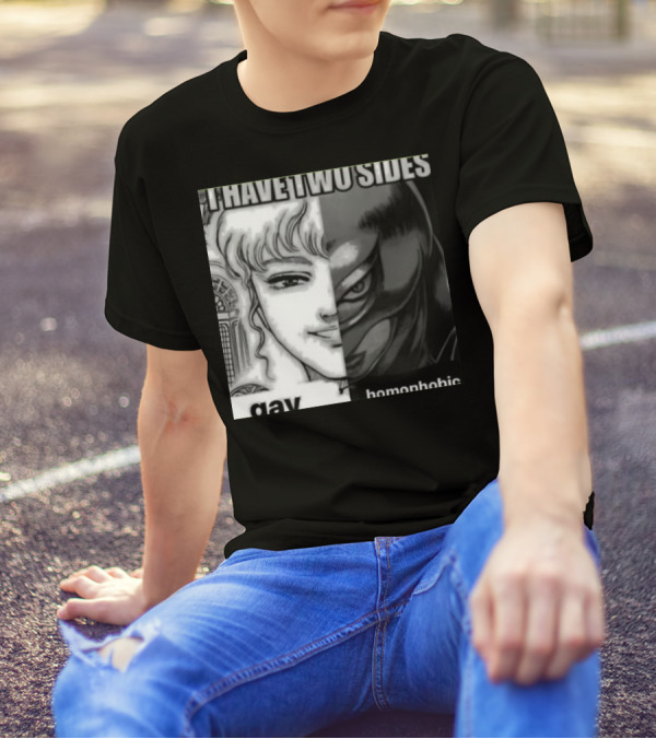 I Have Two Sides Gay Homophobic Manga Character Split Face T-Shirt