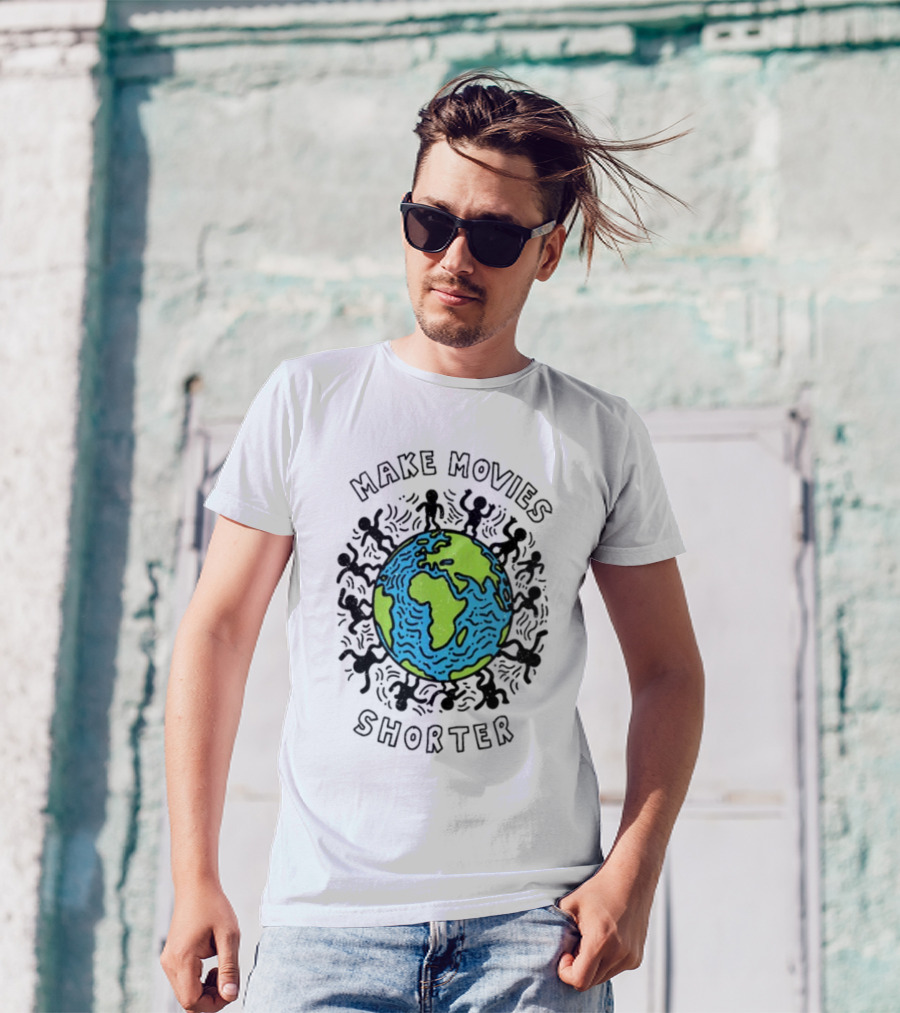 Waveygoodsco Earth Graphic Make Movies Shorter T-Shirt