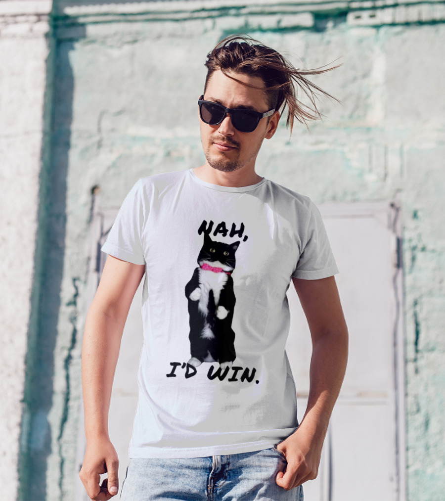 Nah I'd Win Black And White Cat With Pink Bow Tie T-Shirt