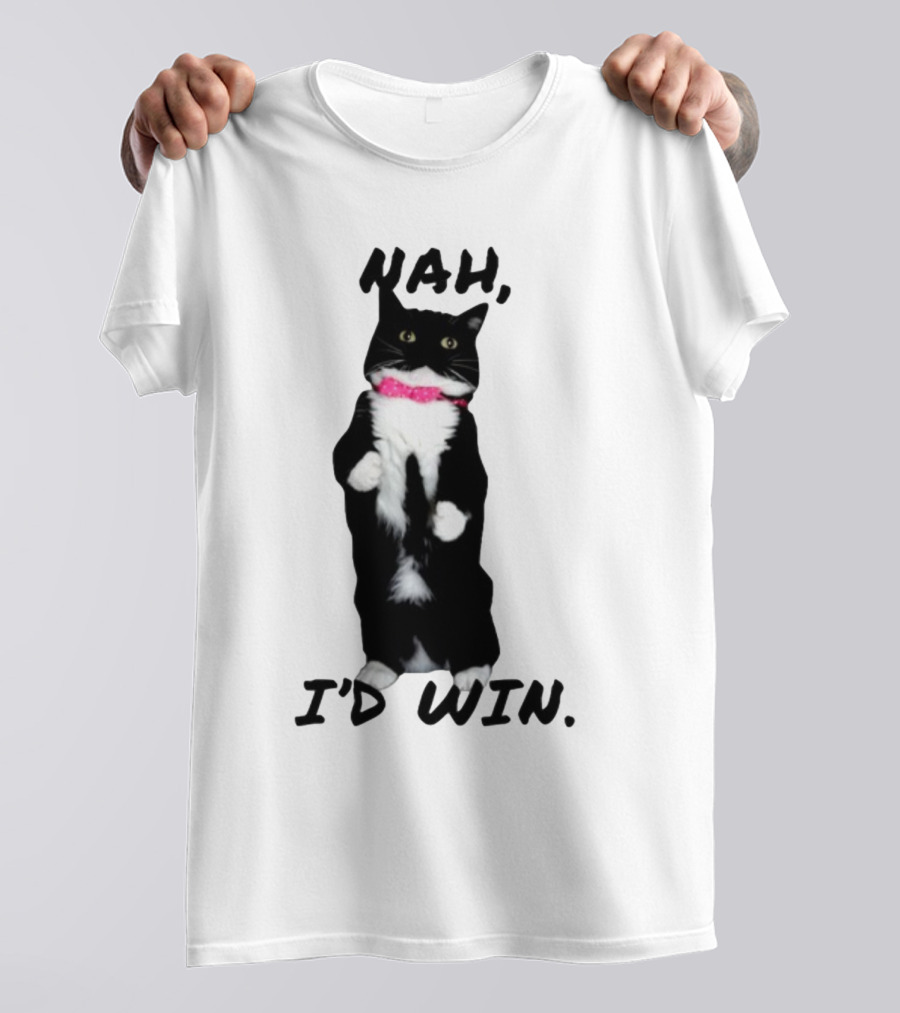 Nah I'd Win Black And White Cat With Pink Bow Tie T-Shirt