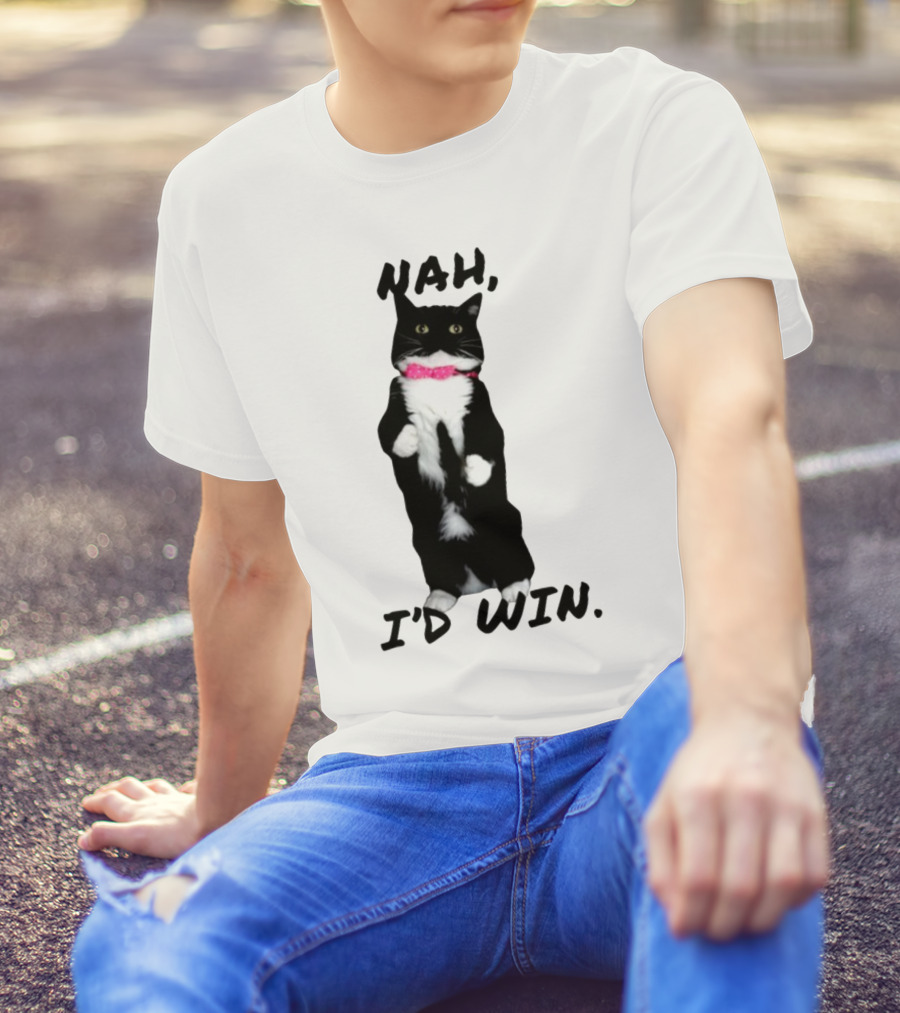 Nah I'd Win Black And White Cat With Pink Bow Tie T-Shirt