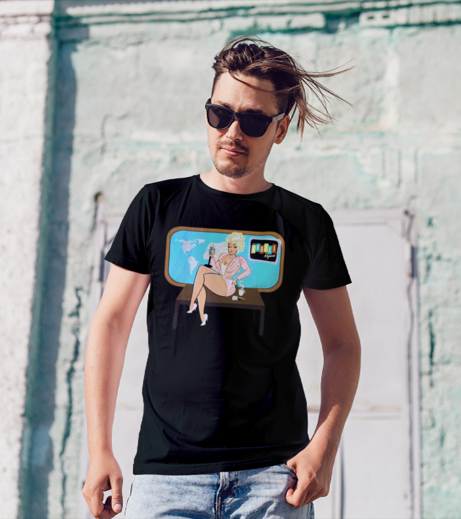 Broski Report News Blonde Host With Microphone And World Map T-Shirt