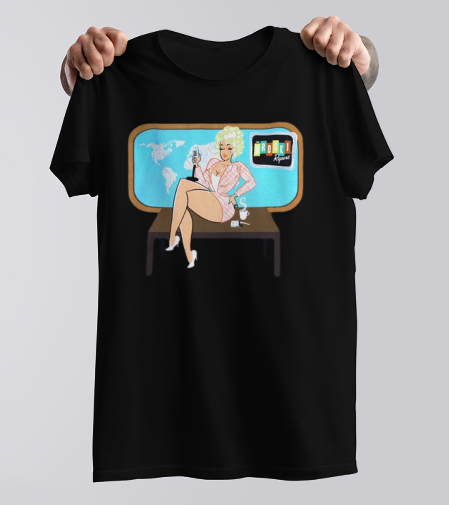 Broski Report News Blonde Host With Microphone And World Map T-Shirt