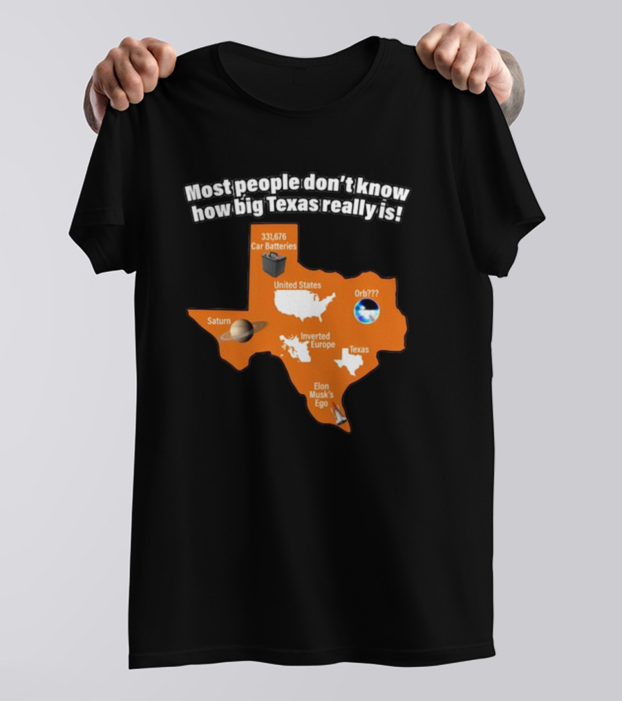 Most People Don't Know How Big Texas Really Is Saturn Car Batteries Elon Musk's Ego Inverted Europe Orb United States T-Shirt