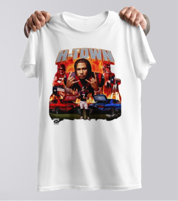 H-Town CJ Stroud Football Grid Iron Texas Pride Flames T-Shirt