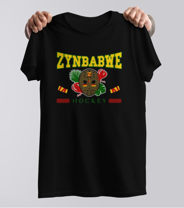 Frzrtrps Store Zimbabwe Hockey Mask And Sticks Design Zybwe Hockey Tarp T-Shirt