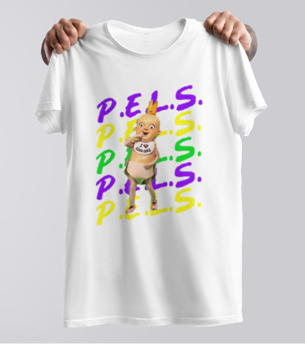 P.E.L.S King Cakes Baby Icon Text In Purple Green Yellow T-Shirt