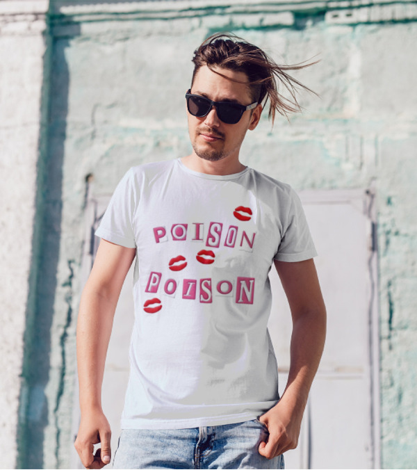 POISON POISON Red Lips Text Blocks T-Shirt