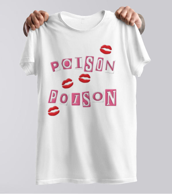 POISON POISON Red Lips Text Blocks T-Shirt