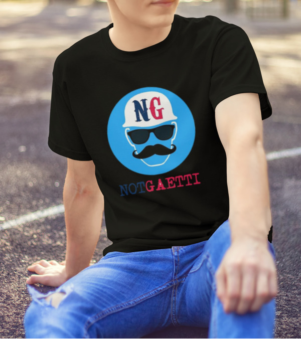 NG Not Gaetti Mustache Hat Sunglasses Blue Circle T-Shirt