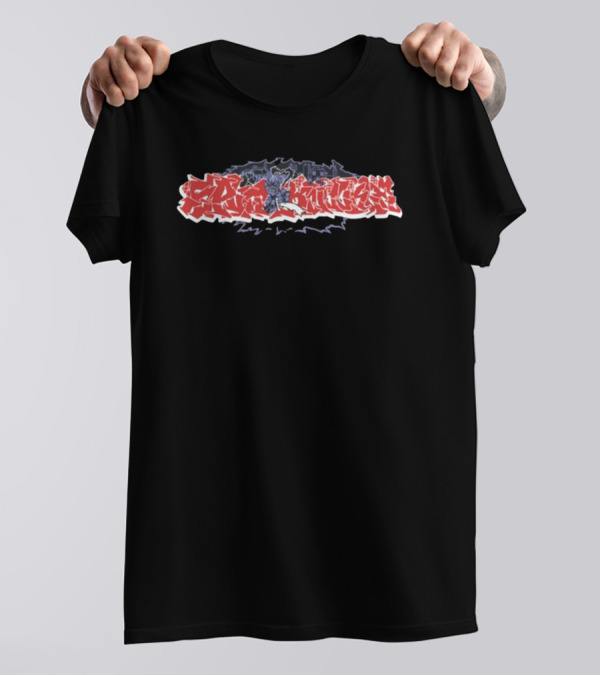 Splitknuckle Monster Red Graffiti Text With Dark Blue Creature T-Shirt