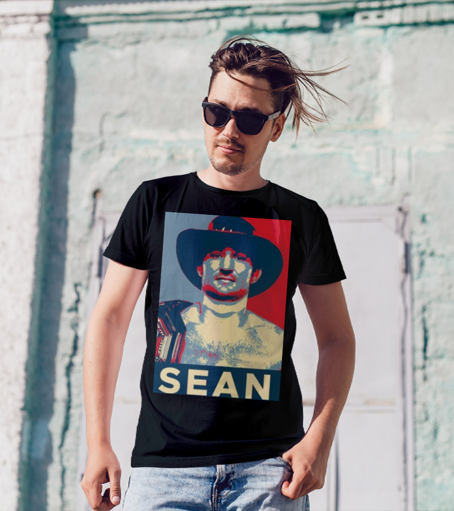 Sean 2024 Campaign Poster Style Image With Hat And Red Blue Background T-Shirt