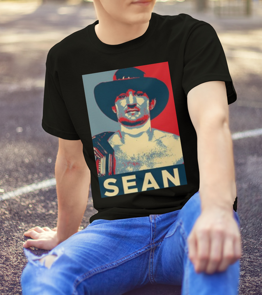 Sean 2024 Campaign Poster Style Image With Hat And Red Blue Background T-Shirt