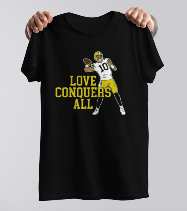 Love Conquers All Green And Yellow Number 10 Football Player T-Shirt