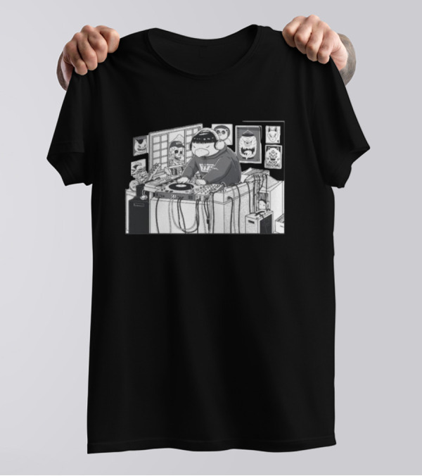 Yokai Beats DJ Mixing In Studio With Japanese Mask Collection T-Shirt