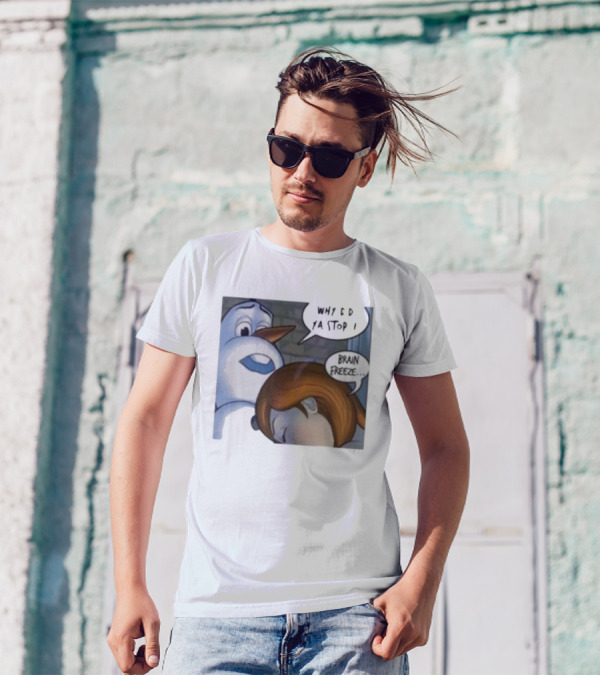 Why Did Ya Stop Brain Freeze Snowman And Girl Cartoon T-Shirt