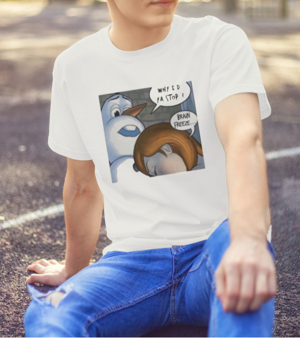 Why Did Ya Stop Brain Freeze Snowman And Girl Cartoon T-Shirt