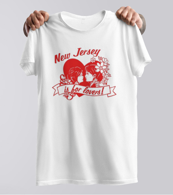 New Jersey Is For Lovers Red Heart Floral Banner T-Shirt
