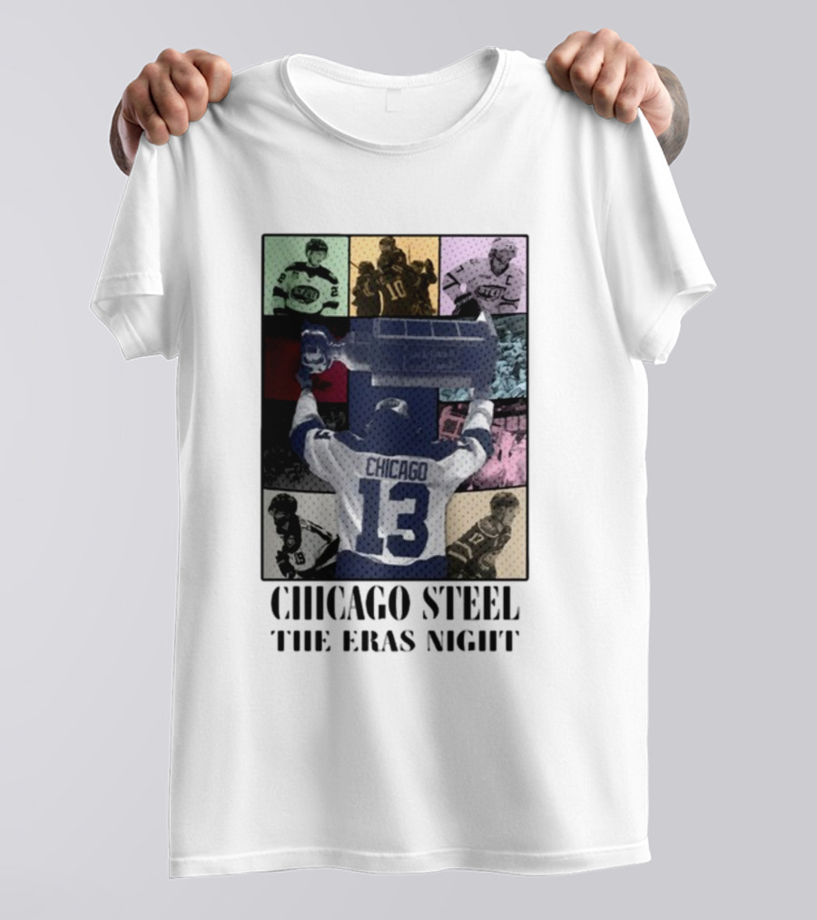 Chicago Steel The Eras Night Number 13 Hockey Collage T-Shirt